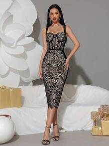 Modphy Nuevo vestido de encaje y tirantes de Modphy, vestido ajustado de fiesta sexy, vestido de novia elegante para dama de honor, vestido de fiesta y noche para mujer