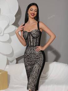 Modphy Nuevo vestido de encaje y tirantes de Modphy, vestido ajustado de fiesta sexy, vestido de novia elegante para dama de honor, vestido de fiesta y noche para mujer