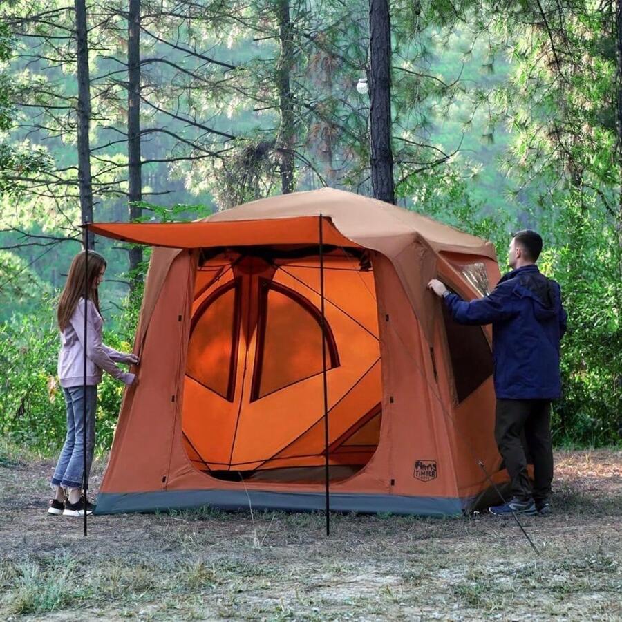 TIMBER RIDGE Instant Pop Up Hub Tent, 4 Person Portable Weather Resistant Camping Tent, 60 Second Set-Up, Easy Up Tents With Rain Fly And Carry Bag - Orange - View 1