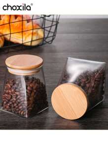 choxila 1个方形咖啡罐玻璃密封食品储存罐五谷杂粮储存罐茶叶罐糖果储存罐返校 - 四方豆罐 - 查看 6