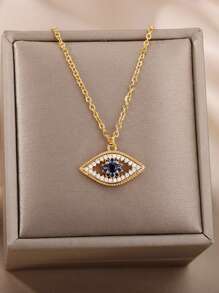 Colar com pingente de zircônia e mau-olhado, 1 peça, para mulheres, aço inoxidável, cor dourada, 2025, joia turca da sorte, presente estético