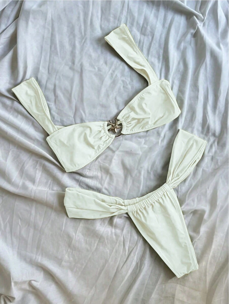 Fashionable Casual White Bandeau Bikini