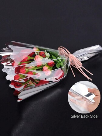 50 st. genomskinliga blombukettpåsar, plastcellofanblommiga hylsor för förpackning av blomsterpyssel, födelsedag, bröllop, alla hjärtans dag, mors dag, alla hjärtans dag