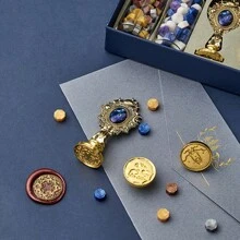 1pc Wax Seal Stamp Kit Envelope Sealing Wax With Box, Creative Star Wax Seal Beads, 3 Wax Seal Stamp, Wax Seal Metallic Pen And Envelope, Wax Seal Kit For Gift And Decoration