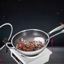 Stainless Steel Honeycomb Cooking Frying Pan And Stand-Up Glass Lid With Side Ear For Restaurant Family Use - Black - View 4