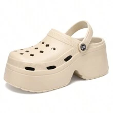 Sandalias de plataforma de moda para mujer, cuñas de tacón grueso, zapatillas deslizantes transpirables y con hueco, estilo callejero, para verano - Caqui - Ver 9