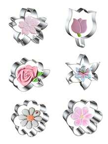 1pc Stainless Steel Flower Shaped Cookie Cutter Mold, For Roses, Lilies And Cherry Blossoms DIY Fondant, Cookies - Cookie Cutters - View 1
