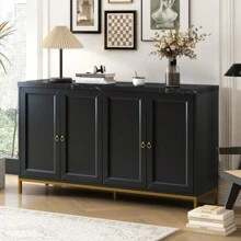 TREXM Modern Sideboard With Extra Large Storage Space With Metal Handles And Support Legs For Living Room And Dining Room (Black) - 黑色+密度板 - 查看 1
