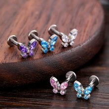 Fashion G23 Titanium Jewelry 5A Zirconia Ear Stud Butterfly CZ Stones Lip Nose Piercing Earrings Ear Cartilage Tragus Rings For Women Daily