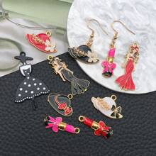 5/15pcs Fashionable Enamel Elegant Woman Lipstick/Hat/Bag/High-Heeled Shoes Charm Plated Alloy Pendant DIY Women Bracelet Necklace Earrings Jewelry Making Craft Accessories, Gifts For Lovers & Friends - Multicolor - View 6