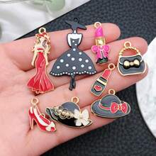 5/15pcs Fashionable Enamel Elegant Woman Lipstick/Hat/Bag/High-Heeled Shoes Charm Plated Alloy Pendant DIY Women Bracelet Necklace Earrings Jewelry Making Craft Accessories, Gifts For Lovers & Friends - Multicolor - View 3
