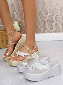 2024 neue Mode Plateau Sandalen für Frauen, mit Strass verzierte Keilabsatz Dicke Sohle Design