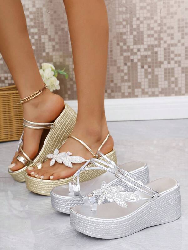 2024 neue Mode Plateau Sandalen für Frauen, mit Strass verzierte Keilabsatz Dicke Sohle Design