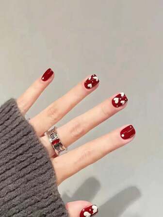 Valentines Nails 24Pcs Short Square Red & White Double Heart Glossy Printed Nail Stickers + 1Pc Jelly Gel + 1Pc Nail File, Valentine'S Day & New Year Press On Nails Nail Supplies Nails