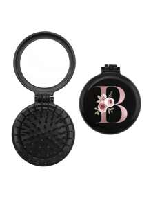 1 件迷你粉色花卉美学图案 26 个字母镜面梳，非常适合作为礼物送给母亲、伴娘、老师、闺蜜和朋友，也是旅行和露营的必备品。圣诞新年专属小礼物。发梳、后梳、造型梳、卷发梳、边缘梳、发梳、梳子、发梳套装、梳子、卷发梳、解结梳、女士发梳、头发、旅行、美发产品、美发工具、美发用品、理发师、理发配件、理发店、美发设备 - 黑色 - 查看 19