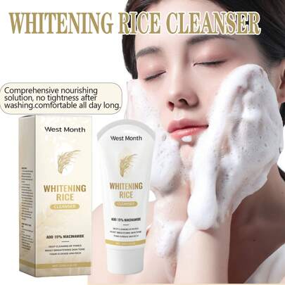 100g/3.53oz Rice Cleansing Face Wash - Refines Pores, Oil Control, Gentle Cleansing & Nourishing, Suitable For All Skin Types, Contains Niacinamide, Hyaluronic Acid And Rice Extract, Alcohol-Free