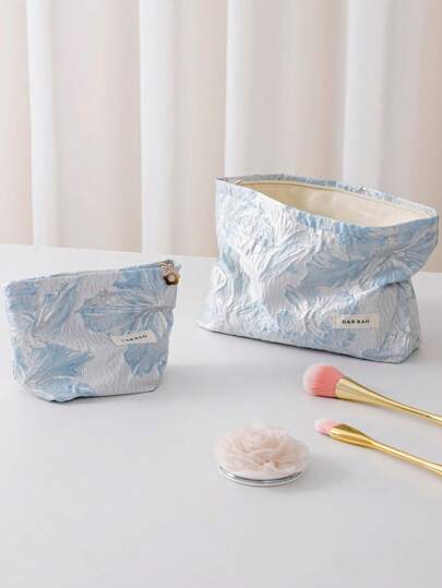 1 Piece/Set Y2K Fashionable Blue Lily Flower Travel Cosmetic Bag Shape Large Capacity Cosmetic Bag Cosmetic Bag Skin Care Bag Toiletry Bag Packaging Cube, Suitable For Lipstick, Brushes, Skin Care Products, Mobile Phones, Coins, Small Items Storage, Etc.
