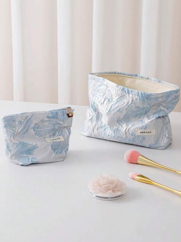 1 peça/conjunto Y2K Moda Azul Lírio Flor Viagem Bolsa Cosmética Formato Grande Capacidade Bolsa Cosmética Bolsa Cosmética Bolsa Cuidados Com A Pele Bolsa De Higiene Pessoal Embalagem Cubo, Adequado Para Batom, Pincéis, Produtos Para Cuidados Com A Pele, Celulares, Moedas, Armazenamento De Pequenos Itens, Etc.