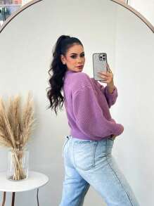 SELINE Women's Elegant Knitted Basic Cold Weather Blouse - 紫丁香色 - 查看 2