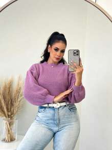 SELINE Women's Elegant Knitted Basic Cold Weather Blouse - 紫丁香色 - 查看 1