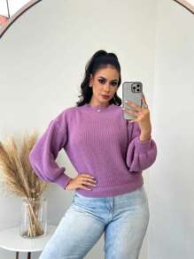 SELINE Women's Elegant Knitted Basic Cold Weather Blouse - 紫丁香色 - 查看 5