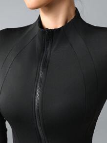 Chaqueta de mujer de ajuste slim con cuello alto y cremallera, ropa deportiva diaria con agujeros para los pulgares, adecuada para fitness, correr, yoga
