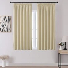 VEHEDE Set di 2 tende oscuranti beige per sistemi a binario, tende corte opache per camera da letto, con volant e nastro