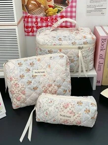 1 pieza/2 piezas Bolsa organizadora de maquillaje, bolsa de maquillaje con estampado vintage bohemio dulce, de poliéster reutilizable y portátil para mujeres para viajes, ideal para cosméticos, cuidado de la piel, perfumes, almacenamiento de brochas de maquillaje, almacenamiento de cosméticos, organizador de perfumes, bolsas de cosméticos para mujeres, adecuada para vacaciones, viajes, fiestas, exteriores, citas, uso doméstico - Multicolor - Ver 13
