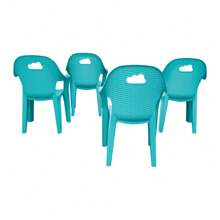 Paquete de 4 sillas infantiles para niños, uso en interior y exterior, ideales para preescolar, resistentes y cómodas, muebles escolares para áreas de juego, clases y actividades educativas - Azul - Ver 2