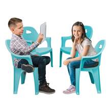 Paquete de 4 sillas infantiles para niños, uso en interior y exterior, ideales para preescolar, resistentes y cómodas, muebles escolares para áreas de juego, clases y actividades educativas - Azul - Ver 4