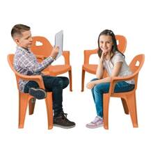 Paquete 4 Sillas Infantil Para Niños Interior Exterior Preescolar - Naranja - Ver 4