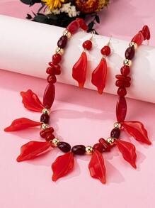 1 Set Women's Luxury Handmade Jewelry With Asymmetric Rhinestones & Beads, Including Necklace & Earrings, European Style, Suitable For Dating, Shopping, Party, Daily Wear