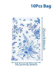 10/25/50件优雅蓝白花卉图案带手柄礼品袋，礼品包装袋，花卉主题派对装饰，生日快乐派对礼品，婚礼婴儿送礼会用品，精品店用品，购物袋 - 藍花紋 - 查看 9