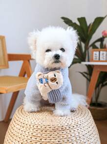 PETCIRCLE 2 件宠物服装，适合小型犬和幼犬的可爱狗猫服装，羊毛连帽衫 + 基本款针织围巾套装 - 灰色（2 件套）