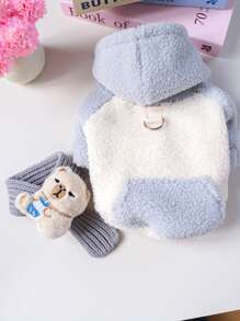 PETCIRCLE 2 件宠物服装，适合小型犬和幼犬的可爱狗猫服装，羊毛连帽衫 + 基本款针织围巾套装 - 灰色（2 件套）