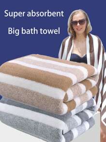 1 Set Of Large Bath Towel, Rectangular Towel, Super Absorbent, No Shedding, Soft And Breathable, Color Stripe Pattern, Multiple Colors To Choose From, Ultra-Fine Fiber Coral Fleece Material, Can Be Wrapped In Bath Towel, Essential For Bathing, Hot Springs, Bathroom, Bathing, Swimming, Bathroom, Swimming Pool, Bathroom Towel, Women Valentine Gift Birthday Boyfriend Girlfriend Home Bathroom Decor Summer Shower Towels For Beaty Salon, Hotel Sports,Home Essentials, Towel, Skin Care Bath Towel Sheet