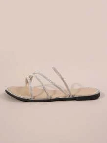 Damenfashion Diamant Flache Hausschuhe, vielseitig einsetzbar, geeignet für Date, Einkaufen, Party, Lässig, Strand, Büro - Khaki - Übersicht 3