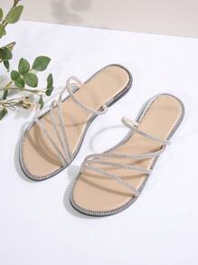 Damenfashion Diamant Flache Hausschuhe, vielseitig einsetzbar, geeignet für Date, Einkaufen, Party, Lässig, Strand, Büro - Khaki - Übersicht 7