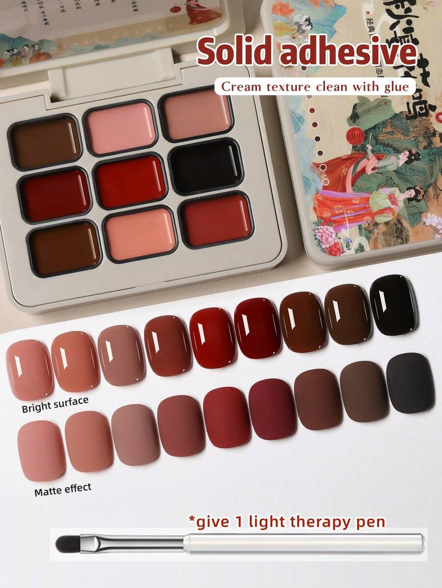 9 Colors Autumn And Winter Style Solid Adhesive Gel Nail Polish Gradient Semi Permanent Soak Off UV LED Nail Art Gel Varnishes For Nails Salon DIY - 彩色 - 查看 1