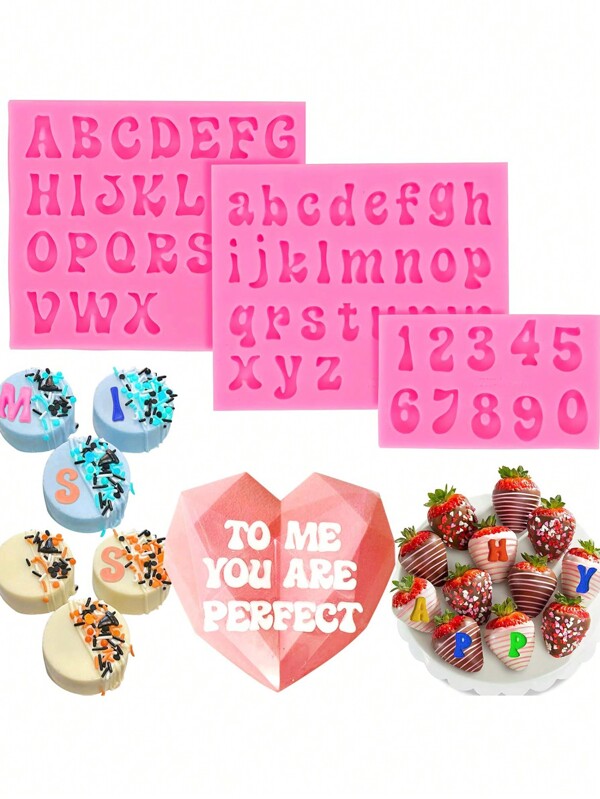 1pc/3pcs Alphanumeric Silicone Molds, Alphanumeric Gummies Molds, Chocolate Molds, Cake Decoration Tools, Baking Tools, Kitchen Small Tools, Kitchen Accessories, Household Kitchen Supplies
