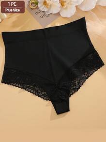 1pc Plus Size Women's Solid Color Sexy Lace Patchwork Triangle Panty, Women's Lingerie