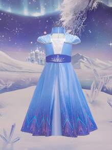 Young Girls Blue Sequin Princess Dress, Suitable For Party