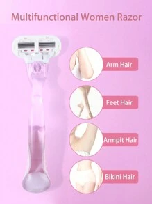 1 Handle+8 Blades/ Women Bikini Manual Razor Blade Hair Removal Shaving 3-Layer Stainless Steel Blade Replaceable Pink Shaver Head,Hair Products And Accessories For Barber Salon Beauty Travel Essentials