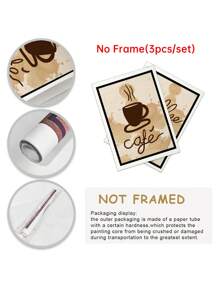 2pcs Coffee Cup & Letter Graphic Unframed Painting Rama Decoration Rama,Wall Art,Canvas,Poster - Multicolor - View 11
