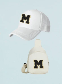 2 Cái/bộ Trẻ Em 26 Chữ Cái Mũ Bóng Chày & Ba Lô, Trang Phục Hàng Ngày Unisex & Phụ Kiện Đi Học - trắng - Xem 9