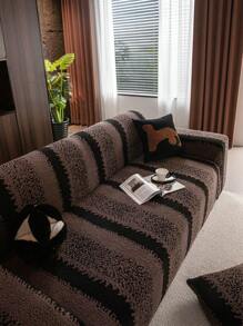 1 件双色提花毛绒沙发套，松紧腰部柔软温暖冬季沙发套，宠物友好型防水防滑，适合单人/双人沙发/3 人座/4 人座沙发，包括配套靠垫套 - 咖啡棕 - 查看 8