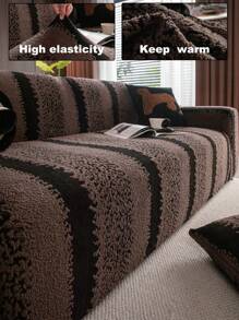 1 件双色提花毛绒沙发套，松紧腰部柔软温暖冬季沙发套，宠物友好型防水防滑，适合单人/双人沙发/3 人座/4 人座沙发，包括配套靠垫套 - 咖啡棕 - 查看 5