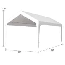 Durable Waterproof UV Protected Canopy Cover For 12x20ft Carport With 76 Elastic Buckles - Frame Not Included - Grey