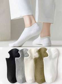 5 Pairs Women Short Socks Breathable Sweat-Absorbent Solid Color Low-Cut Boat Socks Summer No-Show Socks Non-Slip Hidden Socks