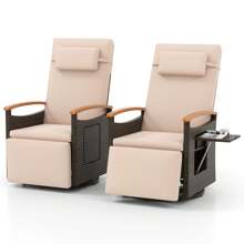 Homasis 2PCS Outdoor 360° Swivel Rattan Recliner Chair Patio Wicker Chaise Lounge Chair - 米色 - 查看 1